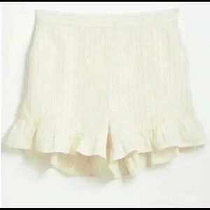Ann Taylor Loft beach white and tan striped high waisted ruffle shorts sz xxs